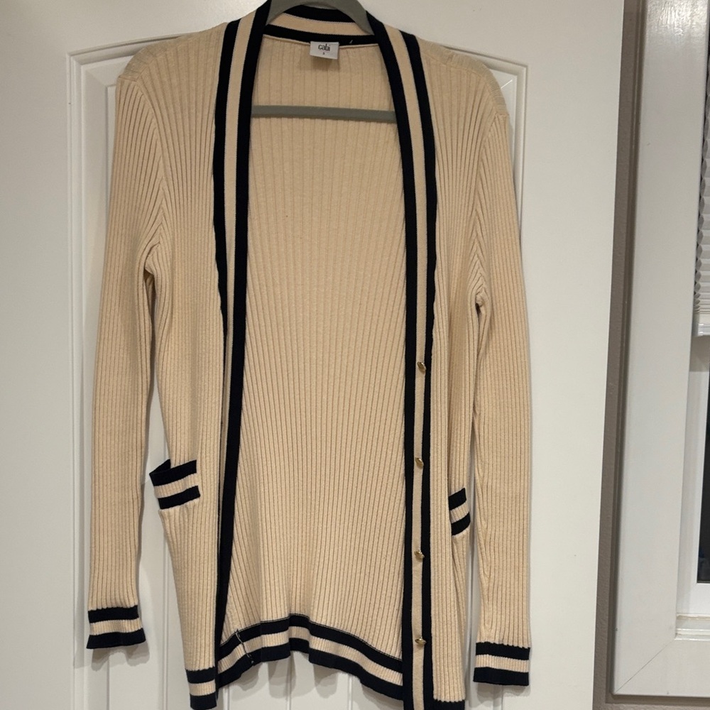CAbi Cream and Black Ribbed Cardigan